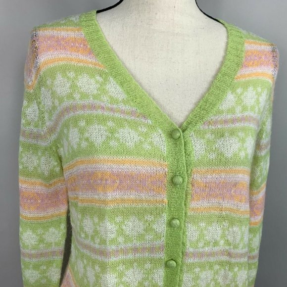 Sweater Cardigan Mohair Blend Womens Med GH Bass & Co Pastel Stripe Light Airy - Picture 2 of 10